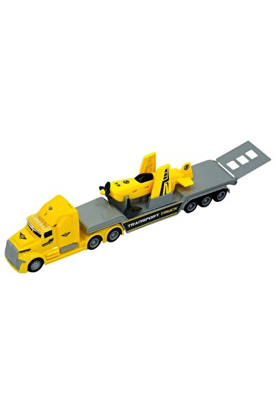 Sunman 1:50 Maxx Wheels Sesli ve Işıklı Taşıyıcı Tır - Sarı Tır - Sarı Uçak 2...