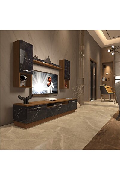 Decoraktiv Trio 5da Mdf Tv Ünitesi Tv Sehpası - Ceviz - Siyah Mermer