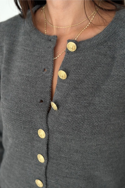 FEMELLE Gray Basic Gold Button Cardigan - Standard Size