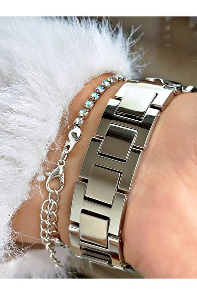 Ferrucci ZİNCİR KORDONLU MAVİ KADRANLI GÜMÜŞ KADIN METAL KOL SAATİ