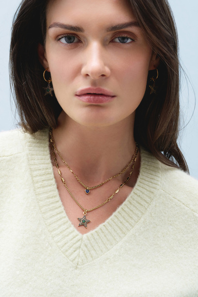 Mon Reve Gleam Zirkon Kalp, Yıldız Charm Zincir Kolye