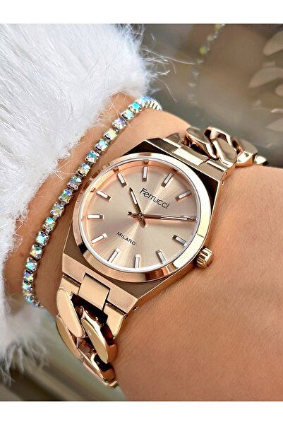 Ferrucci ZİNCİR KORDONLU ROSE KADIN METAL KOL SAATİ