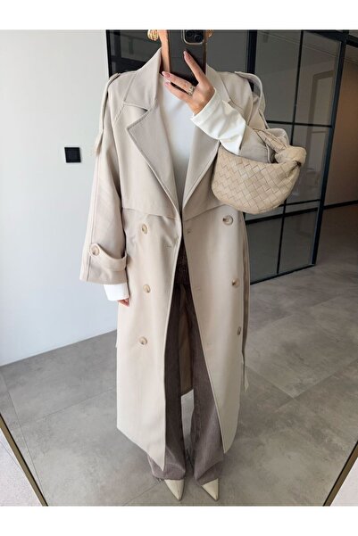 BB Bensu Buyruk POLİVİSKON APOLETLİ TAŞ RENGİ TRENÇKOT