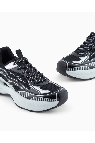 Emporio Armani Women's High and Comfortable Sole Mesh Detailed Logo Signed Gray Sneaker Ew003056 Af19766-Mc372