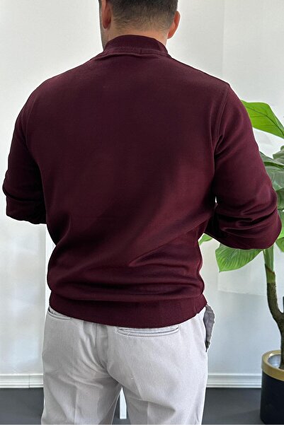 Edwox Men's Half Zip Regular Fit Sweater Burgundy Edw411