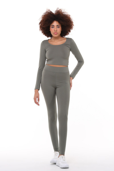 TF The Fancy For You Kadın Uzun Kollu Crop Yüksek Bel Slim Fit Tayt İkili Takım