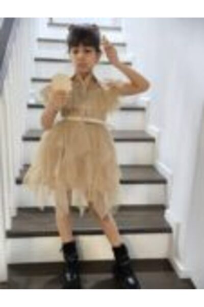 Mamboo Beige Tulle Dress for Girls 2-5 Years