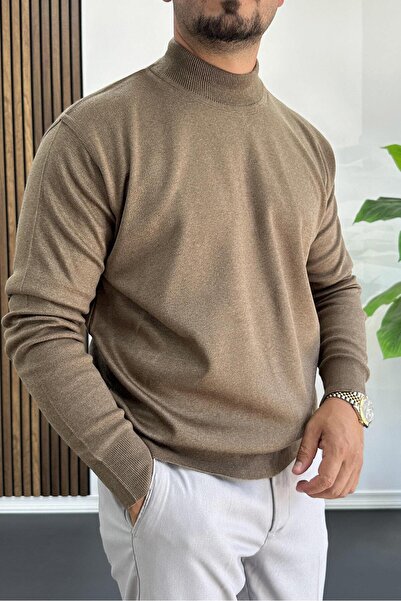 Edwox Men's Half Fisherman Regular Fit Sweater Brown Edw409