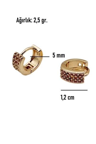 Siya Silver Özel Seri Kararmaz Çelik Zirkon Taşlı Delikli Minimal Halka Küpe - Çocuk Küpesi 1,2 cm