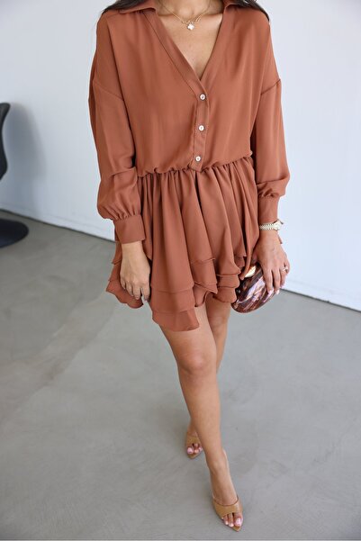 Özge Özgenç Shirt Collar Premium Chiffon Dress