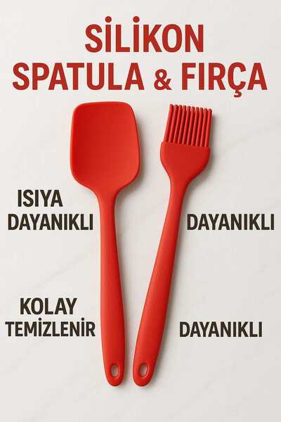 CKM silikon Fireproof Non-Stick Large Spatula and Egg Brush Oversized Spatula Set Red