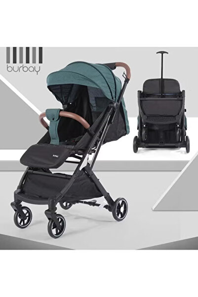 burbay Easy-folding stroller for airplanes and trains. Leather handle, foot brakes, 360-degree wheels.