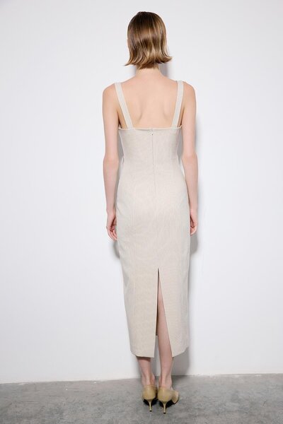 rue Striped Strappy Ecru Midi Dress