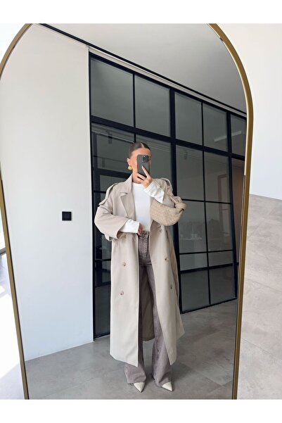 BB Bensu Buyruk POLİVİSKON APOLETLİ TAŞ RENGİ TRENÇKOT