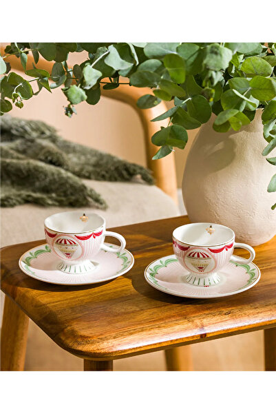 LC Waikiki Lcw Home Mixed Printed Porcelain Coffee Cup Set for 2 People