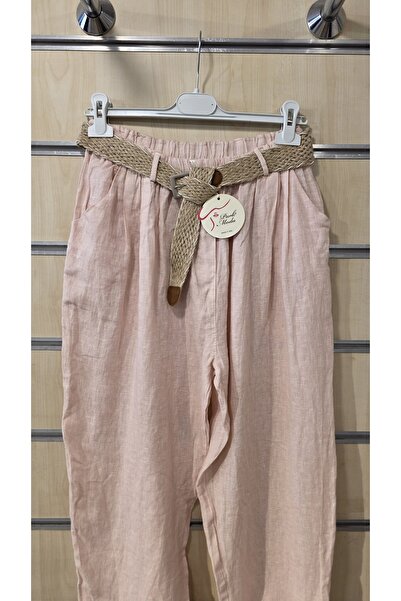 Park Moda Italian Linen Trousers with Straw Belt