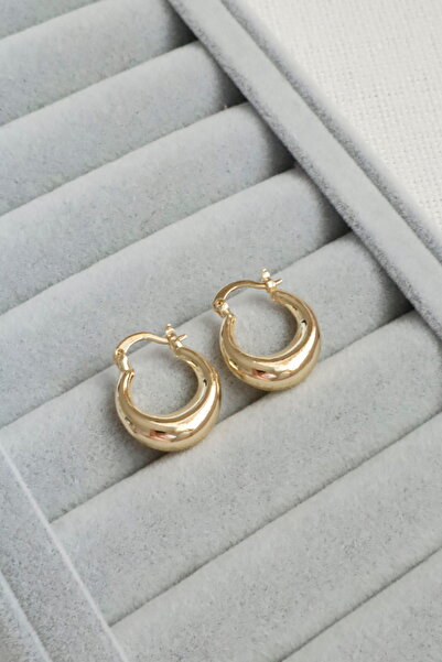 DEMOKAN Kadın Küpe Kararmaz 14k Renk Vip Seri Yarım Bagel Model 2cm Küpe