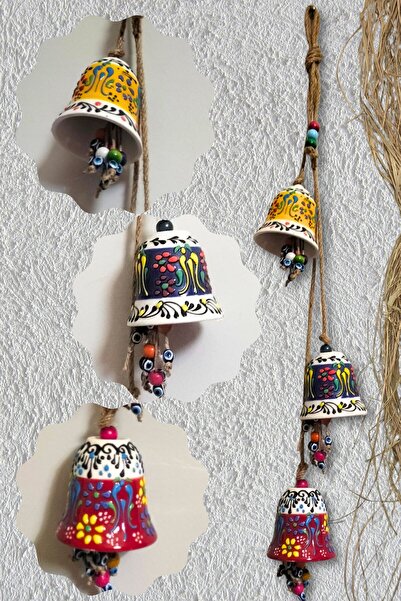 Art inside Desenli Seramik Çan 3lü Renkli Duvar Dekorasyon Objesi Dekoratif O...