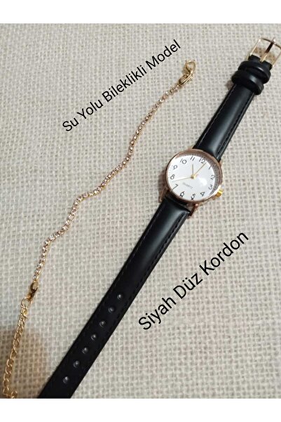 QUARTZ Retro Vintage Style Black Cord Women's Wristwatch Gold Case - with Wat...