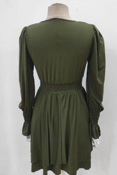 Mossta Double Breasted Collar Mini Sandy Dress - Khaki