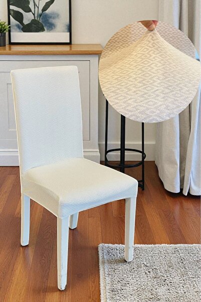 Faiend Sandalye Kılıfı Yıkanabilir Likralı Esnek Lastikli Sandalye Örtüsü (KREM RENGİ)