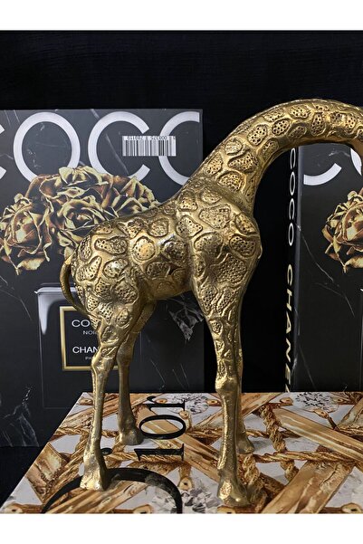 DecoZel El Yapımı Biblo Dekoratif Pirinç Döküm Zürafa Ve Yavrusu