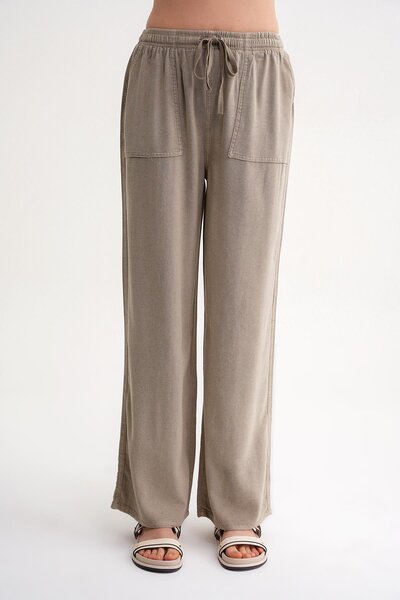 Mixray 4629 Women's Wide Leg High Waist Viscose Palazzo Pants Soil