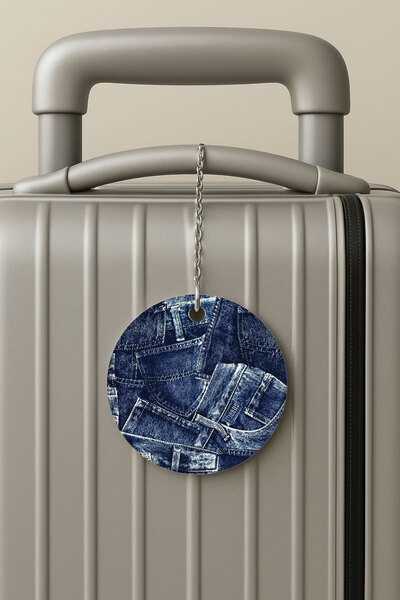 Cekuonline ملصق حقيبة السفر بسلسلة من البليكسي، تصميم ملصق حقيبة السفر للسفر والعطلات، جينز داكن