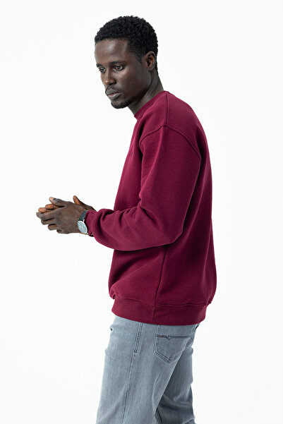 JB John Borners Ανδρικό φούτερ με λαιμόκοψη JB με κέντημα 3 κλωστών Plum - 5405