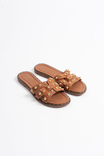 Alice Dress Loose Tan Genuine Leather Slippers