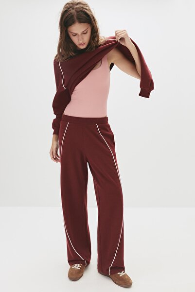 Pull & Bear Burgundy tracksuit bottoms with piping