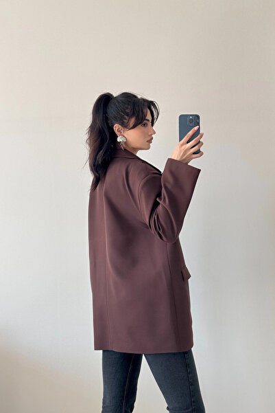 Eka Jachetă blazer maro cu guler dublu pentru femei 0999-25088