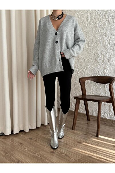 fujya سترة تريكو كبيرة الحجم ذات ملمس مميز باللون الرمادي