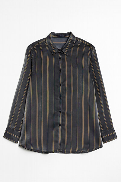 Mixray 4594 Women's Striped Satin Shirt Black