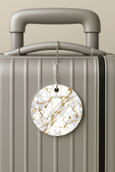 Cekuonline ملصق حقيبة السفر من البليكسي جلاس بتصميم ملصق حقيبة السفر للسفر والعطلات، رخام أبيض وأصفر