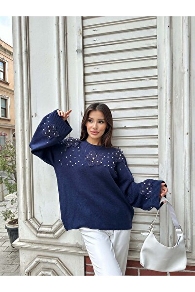 Hatun Atila Pulover oversize din tricot casual cu flori din organza și detali...