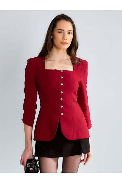 Robin 88637 Stone Button Jacket Burgundy