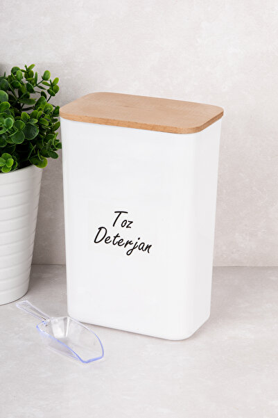DNS HOME Powder Detergent Storage Container Wooden Vacuum Lid Storage Box with Scale Gift Detergent Dispenser 3 Lt