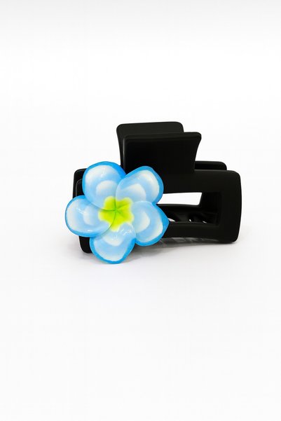 Pretty Matte Black Hair Clip with Colorful Flower Detail – Pink, Yellow, Green, Purple, Melon