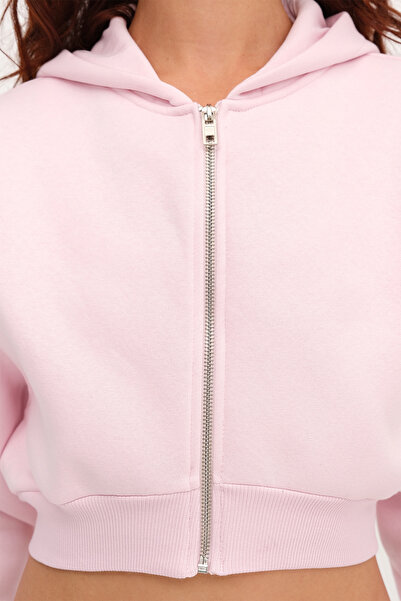 Addax Şardonlu Kapüşonlu Crop Sweatshirt H1526-T9