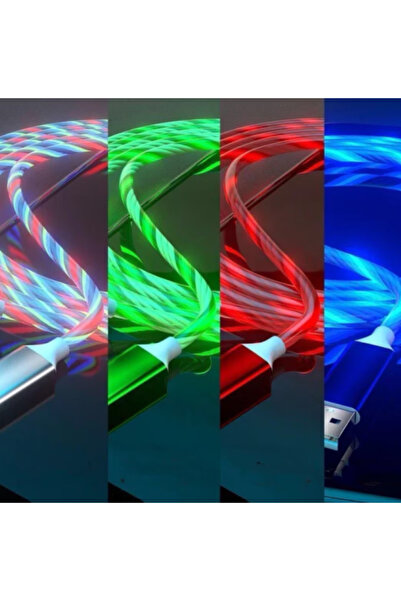 ALAINN Cablu de incarcare luminos 3 in 1, USB, USB-C, i-Phone, invelis din TPE, Light Up, 5V, 2A, 1m, bleu