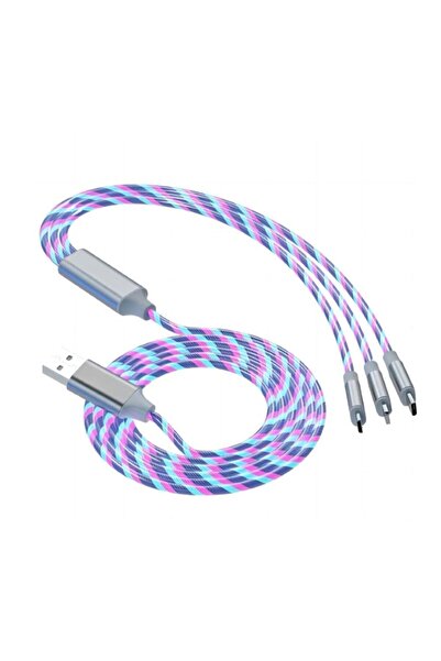 ALAINN 3 in 1 luminous charging cable, USB, USB-C, iPhone, TPE coated, Light Up, 5V, 2A, 1 m, white