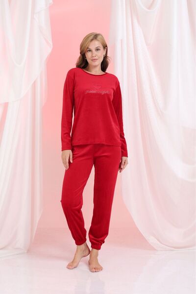 MEBA Women's Velvet Cuffed Leg Winter Pajama Set