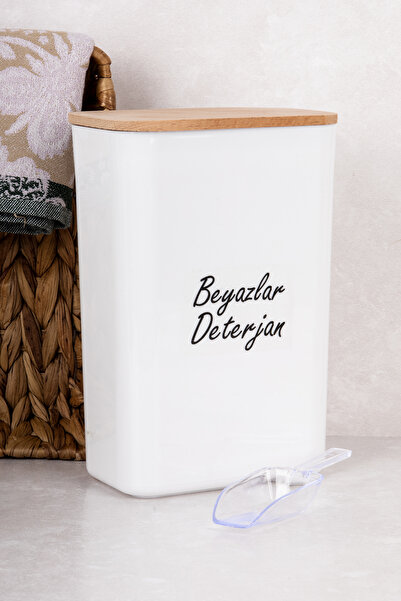 DNS HOME Detergent Storage Container with Scale, Vacuum Lid, 3 Lt Detergent Dispenser, White Detergent Dispenser with Label