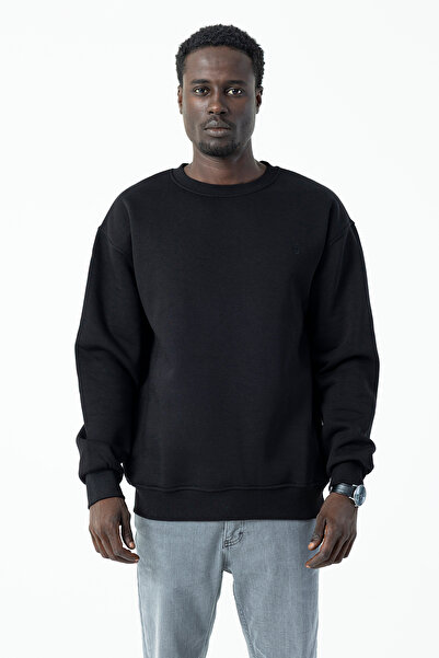 JB John Borners Hanorac pentru bărbați cu gât rotund JB brodat cu 3 fire, neg...