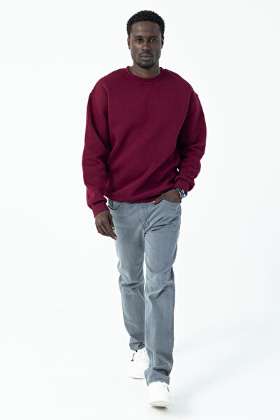 JB John Borners Ανδρικό φούτερ με λαιμόκοψη JB με κέντημα 3 κλωστών Plum - 5405