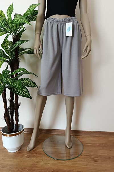 VİP BERA TEKSTİL Kadın-Erkek Gri Düz Kesim Yumuşacık Dokulu Geniş Paça Bermuda Alt