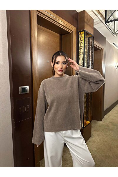 Hatun Atila Pulover oversize cu guler rotund, cu textura moale, tricotat 2618...