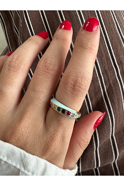 ringbox Blue Enamel Multi-Colored Stone Gold Ring