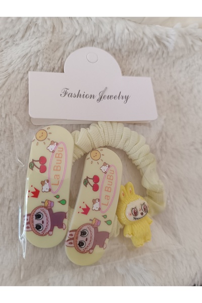Efna Store 1 Piece of Plain Striped Rubber with Labubu Figure, 2 Pieces of Snap Snap Children's Buckle, Baby Set Buckle